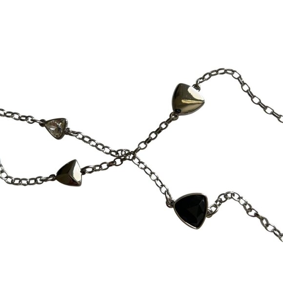 WHBM Silver Tone With Black & Clear Stones Layered Necklace 33" W/ 3" Extender - Picture 5 of 5